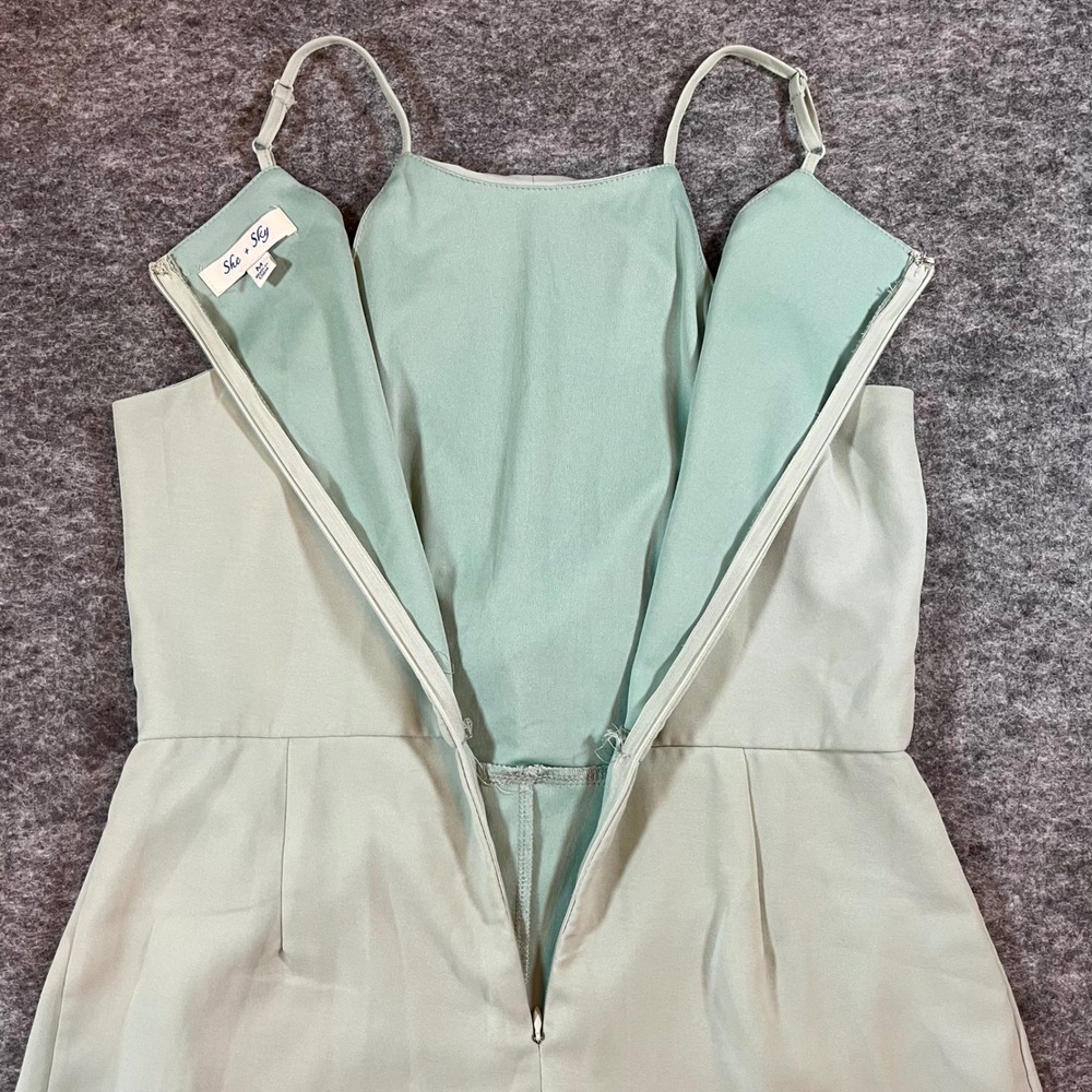 She + Sky Romper Womens Medium Sage Green Tie Front Preppy Romantic Boho Shorts - Picture 6 of 11